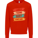 Lucky Fishing Shirt Fisherman Funny Kids Sweatshirt Jumper Bright Red