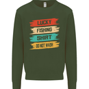 Lucky Fishing Shirt Fisherman Funny Kids Sweatshirt Jumper Forest Green