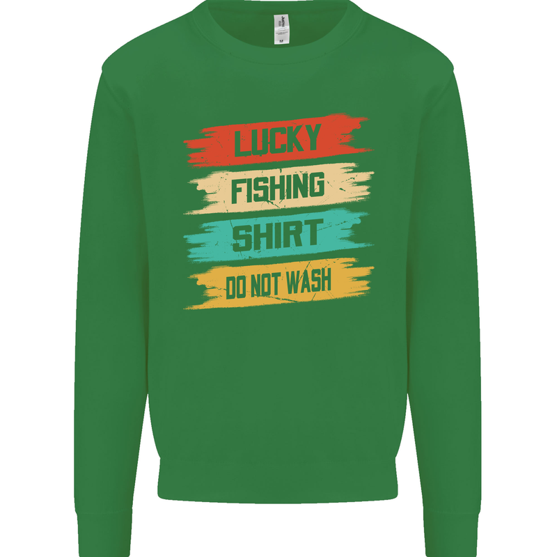 Lucky Fishing Shirt Fisherman Funny Kids Sweatshirt Jumper Irish Green