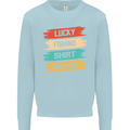Lucky Fishing Shirt Fisherman Funny Kids Sweatshirt Jumper Light Blue