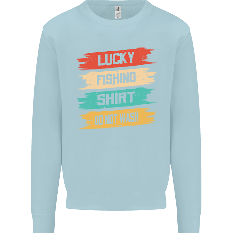 Lucky Fishing Shirt Fisherman Funny Kids Sweatshirt Jumper Light Blue