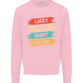Lucky Fishing Shirt Fisherman Funny Kids Sweatshirt Jumper Light Pink