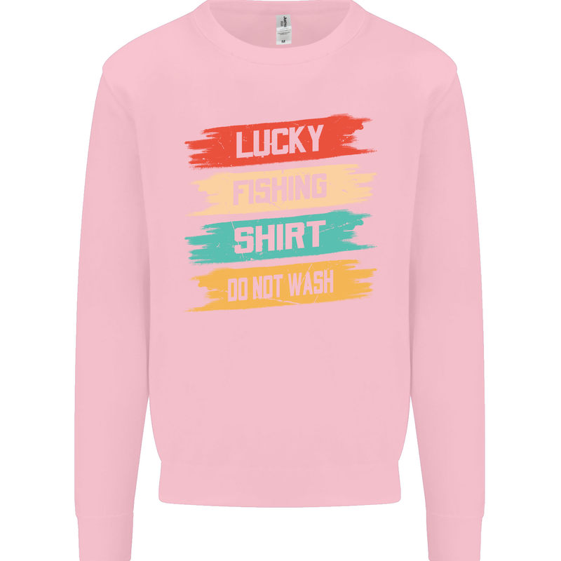 Lucky Fishing Shirt Fisherman Funny Kids Sweatshirt Jumper Light Pink