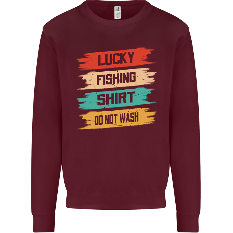 Lucky Fishing Shirt Fisherman Funny Kids Sweatshirt Jumper Maroon