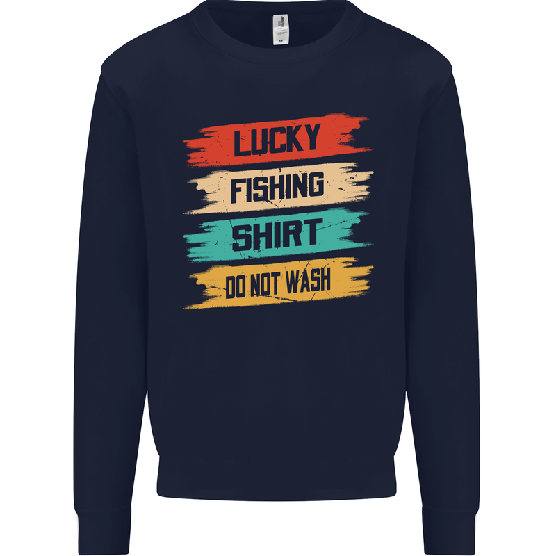 Lucky Fishing Shirt Fisherman Funny Kids Sweatshirt Jumper Navy Blue