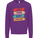 Lucky Fishing Shirt Fisherman Funny Kids Sweatshirt Jumper Purple