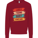 Lucky Fishing Shirt Fisherman Funny Kids Sweatshirt Jumper Red