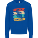 Lucky Fishing Shirt Fisherman Funny Kids Sweatshirt Jumper Royal Blue