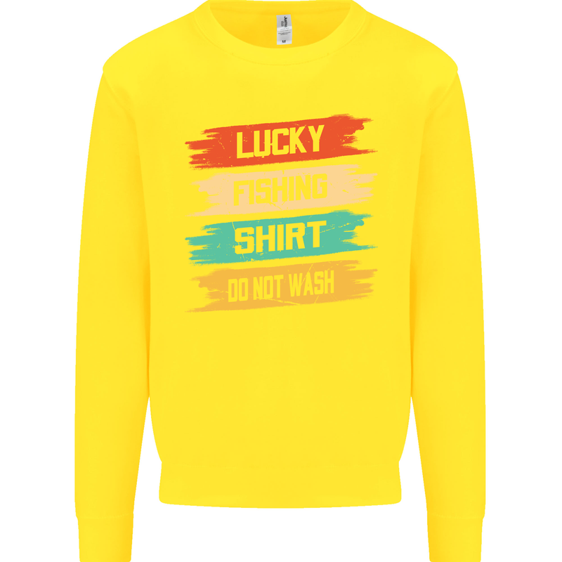 Lucky Fishing Shirt Fisherman Funny Kids Sweatshirt Jumper Yellow