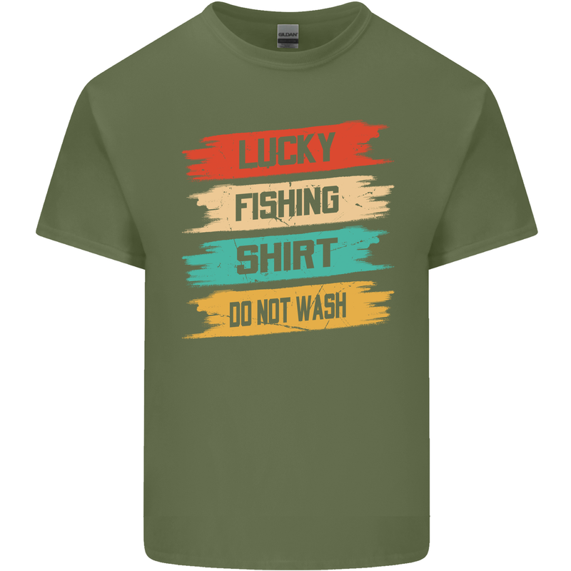 Lucky Fishing Shirt Fisherman Funny Mens Cotton T-Shirt Tee Top Military Green
