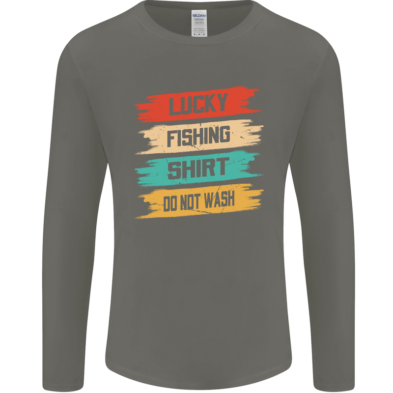 Lucky Fishing Shirt Fisherman Funny Mens Long Sleeve T-Shirt Charcoal