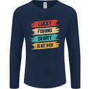 Lucky Fishing Shirt Fisherman Funny Mens Long Sleeve T-Shirt Navy Blue