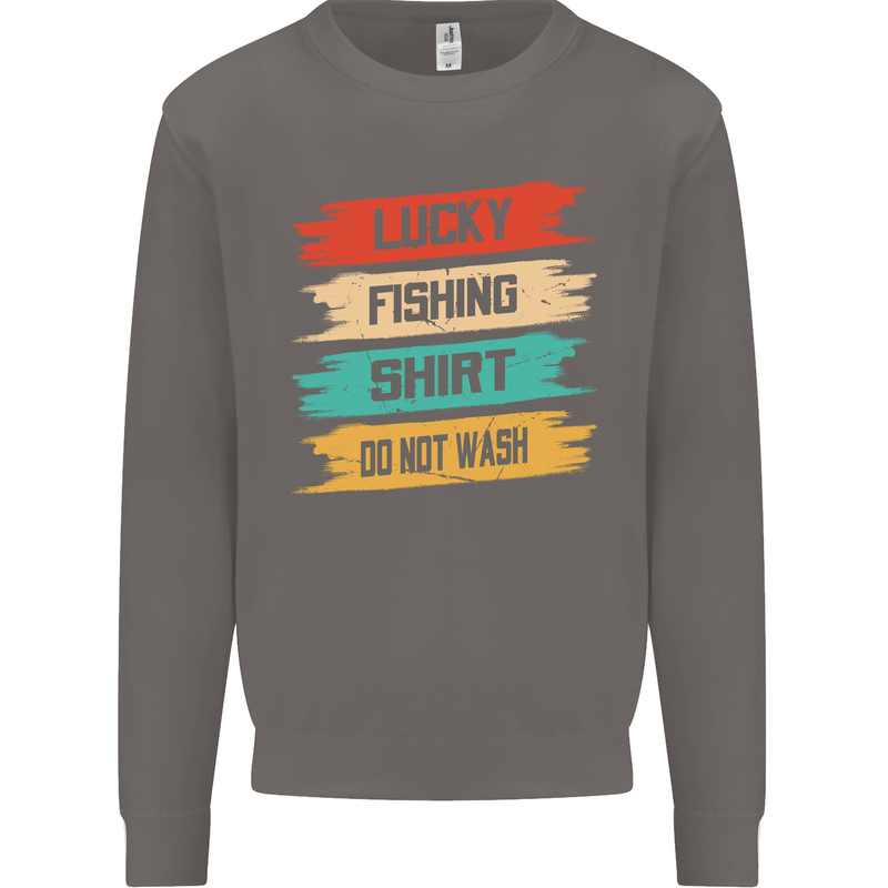 Lucky Fishing Shirt Fisherman Funny Mens Sweatshirt Jumper Charcoal