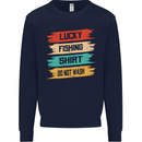 Lucky Fishing Shirt Fisherman Funny Mens Sweatshirt Jumper Navy Blue