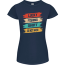 Lucky Fishing Shirt Fisherman Funny Womens Petite Cut T-Shirt Navy Blue