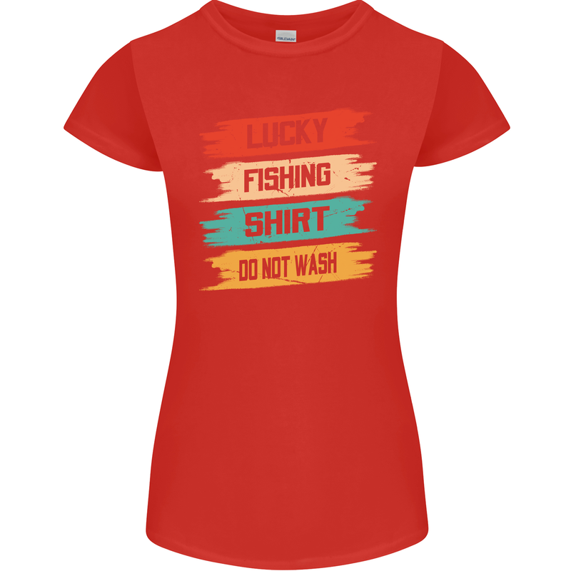 Lucky Fishing Shirt Fisherman Funny Womens Petite Cut T-Shirt Red