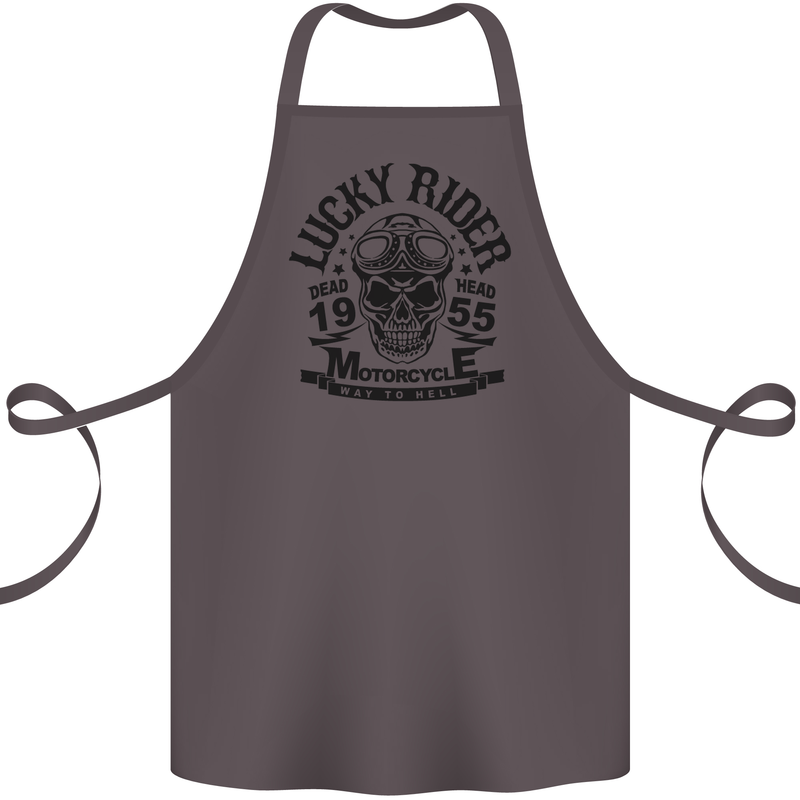 Lucky Rider Dead Head Motorbike Biker Cotton Apron 100% Organic Dark Grey
