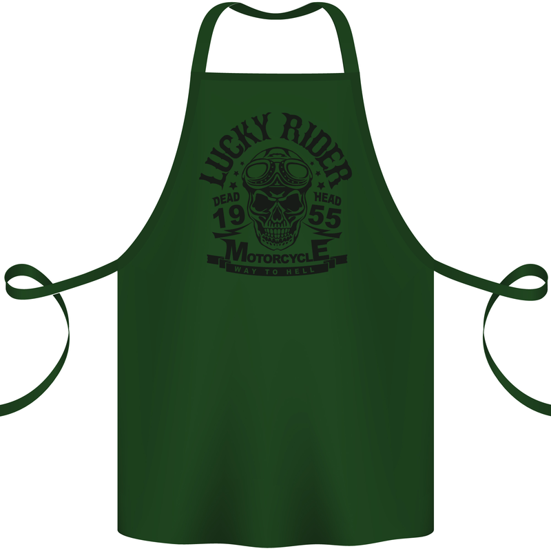 Lucky Rider Dead Head Motorbike Biker Cotton Apron 100% Organic Forest Green