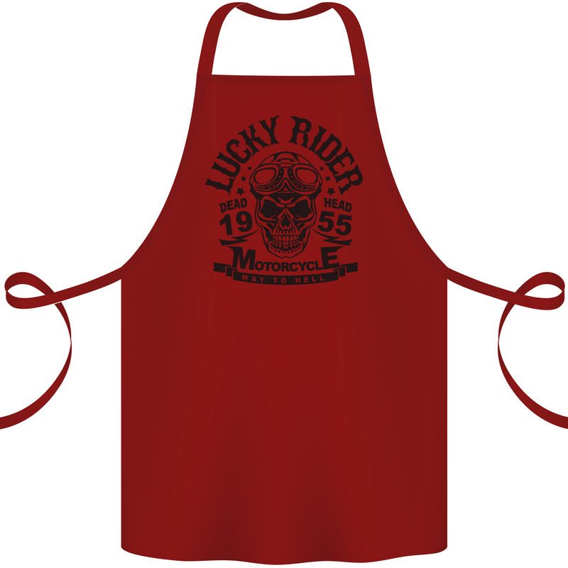 Lucky Rider Dead Head Motorbike Biker Cotton Apron 100% Organic Maroon