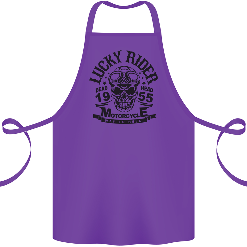 Lucky Rider Dead Head Motorbike Biker Cotton Apron 100% Organic Purple