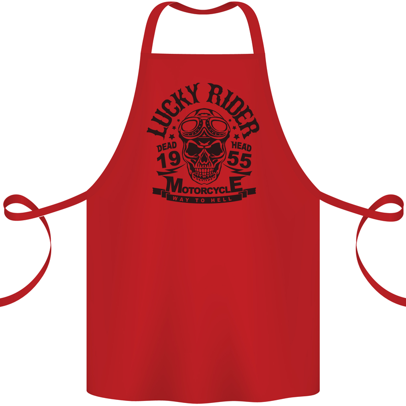 Lucky Rider Dead Head Motorbike Biker Cotton Apron 100% Organic Red
