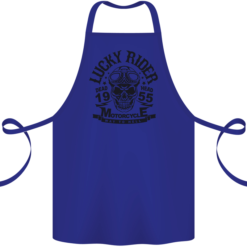Lucky Rider Dead Head Motorbike Biker Cotton Apron 100% Organic Royal Blue