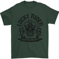 Lucky Rider Dead Head Motorbike Biker Mens T-Shirt Cotton Gildan Forest Green