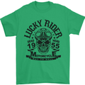 Lucky Rider Dead Head Motorbike Biker Mens T-Shirt Cotton Gildan Irish Green