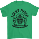 Lucky Rider Dead Head Motorbike Biker Mens T-Shirt Cotton Gildan Irish Green