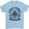 Lucky Rider Dead Head Motorbike Biker Mens T-Shirt Cotton Gildan Light Blue