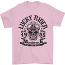 Lucky Rider Dead Head Motorbike Biker Mens T-Shirt Cotton Gildan Light Pink