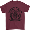 Lucky Rider Dead Head Motorbike Biker Mens T-Shirt Cotton Gildan Maroon
