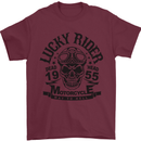 Lucky Rider Dead Head Motorbike Biker Mens T-Shirt Cotton Gildan Maroon