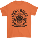 Lucky Rider Dead Head Motorbike Biker Mens T-Shirt Cotton Gildan Orange