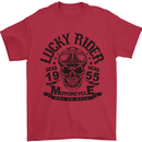 Lucky Rider Dead Head Motorbike Biker Mens T-Shirt Cotton Gildan Red
