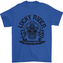 Lucky Rider Dead Head Motorbike Biker Mens T-Shirt Cotton Gildan Royal Blue