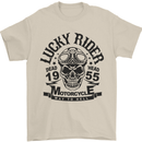 Lucky Rider Dead Head Motorbike Biker Mens T-Shirt Cotton Gildan Sand