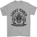 Lucky Rider Dead Head Motorbike Biker Mens T-Shirt Cotton Gildan Sports Grey