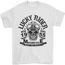Lucky Rider Dead Head Motorbike Biker Mens T-Shirt Cotton Gildan White