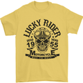 Lucky Rider Dead Head Motorbike Biker Mens T-Shirt Cotton Gildan Yellow