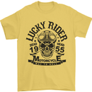 Lucky Rider Dead Head Motorbike Biker Mens T-Shirt Cotton Gildan Yellow