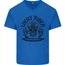 Lucky Rider Dead Head Motorbike Biker Mens V-Neck Cotton T-Shirt Royal Blue