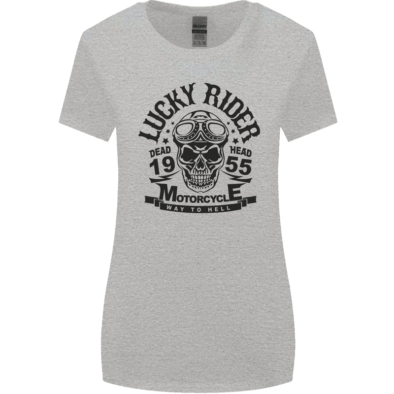 Lucky Rider Dead Head Motorbike Biker Womens Wider Cut T-Shirt Sports Grey