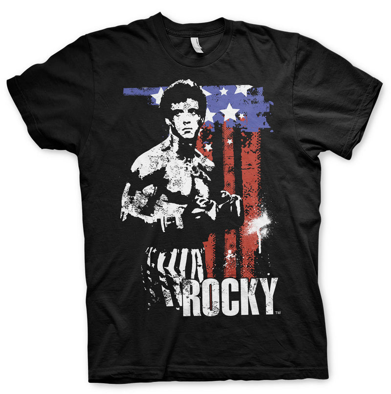 Rocky american flag mens black film t-shirt boxing tee