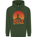 MILF Fishing Funny Fisherman Father's Day Childrens Kids Hoodie Forest Green
