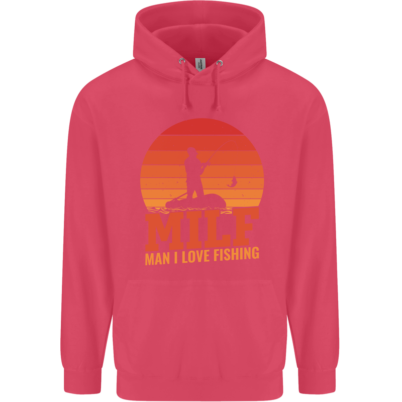 MILF Fishing Funny Fisherman Father's Day Childrens Kids Hoodie Heliconia