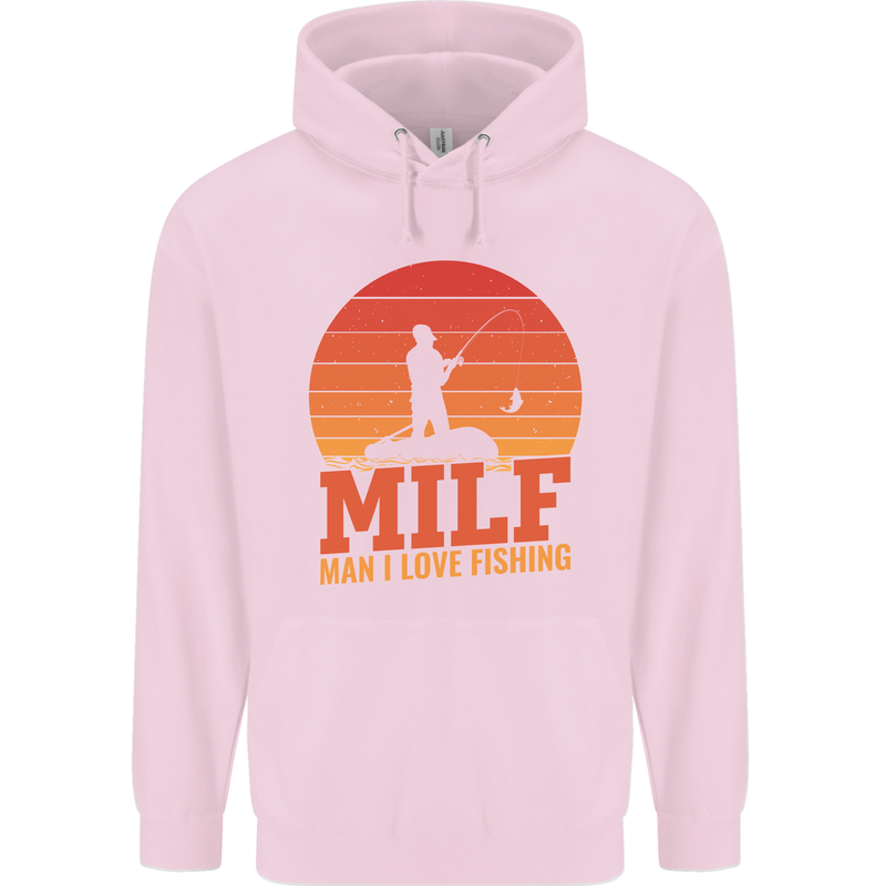 MILF Fishing Funny Fisherman Father's Day Childrens Kids Hoodie Light Pink