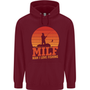 MILF Fishing Funny Fisherman Father's Day Childrens Kids Hoodie Maroon