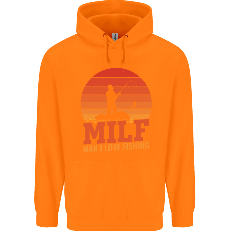 MILF Fishing Funny Fisherman Father's Day Childrens Kids Hoodie Orange