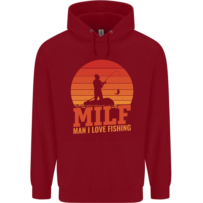 MILF Fishing Funny Fisherman Father's Day Childrens Kids Hoodie Red
